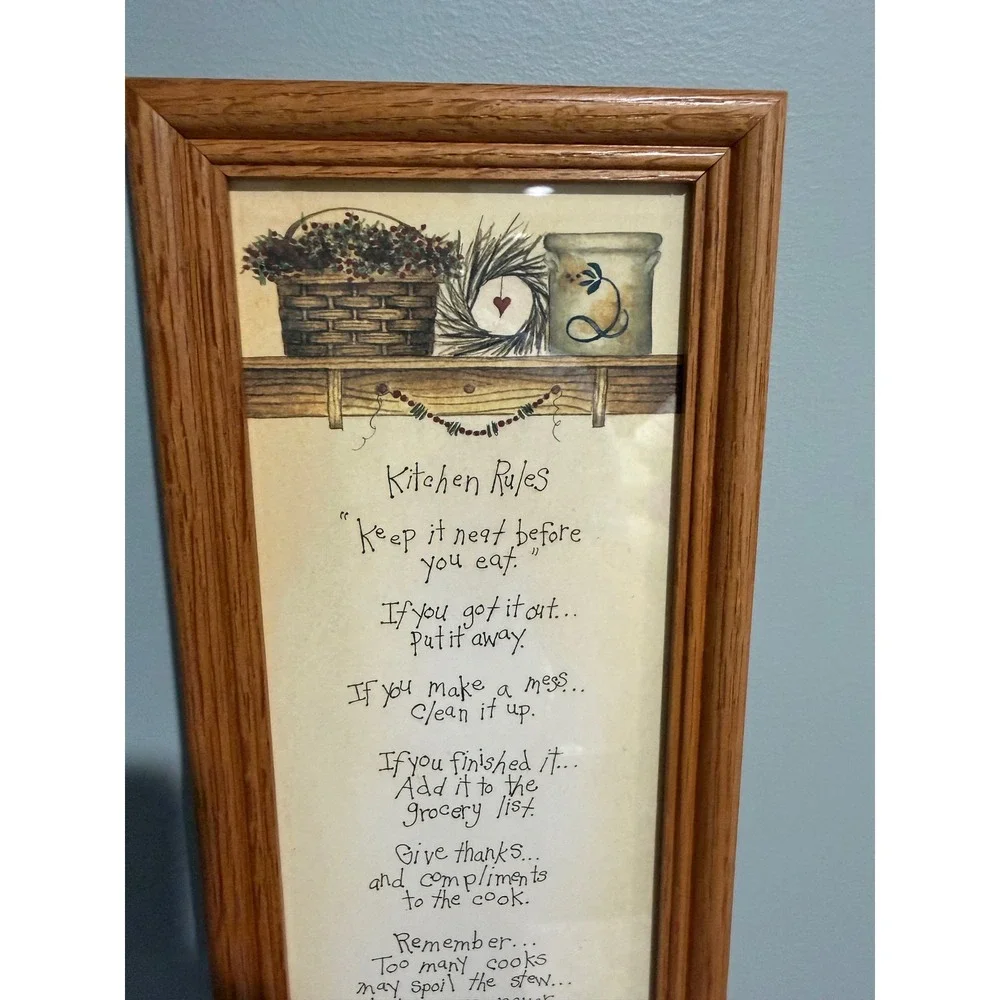 L Spivey Kitchen Rules Framed Wall Art Country Farmhouse Oak Cottagecore
